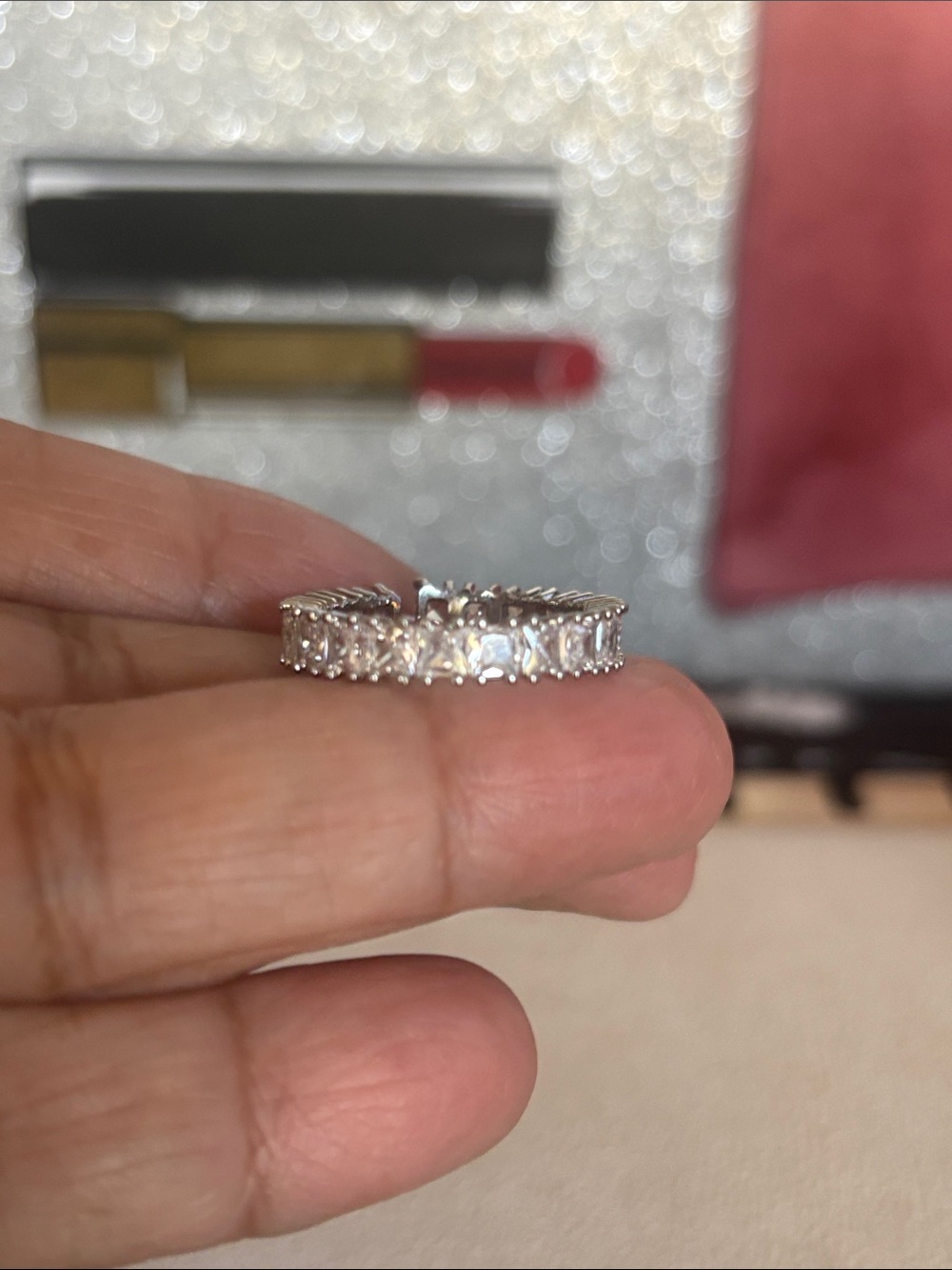 Silver Cubic Zirconia Eternity Band - White Size 7 Adj